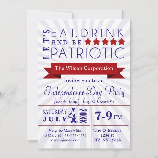 Retro Invitations Vintages 4 juillet (Devant)