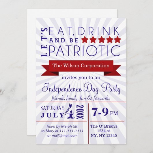 Retro Invitations Vintages 4 juillet (Devant / Derrière)