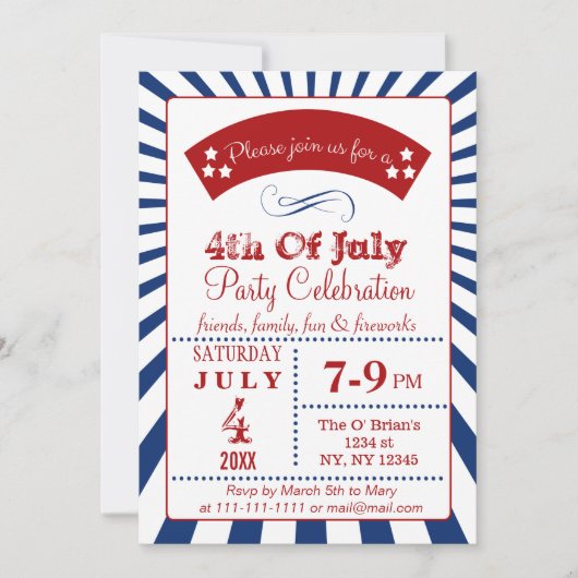 Retro Invitations Vintages 4 juillet (Devant)