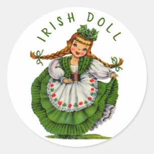 Retro Irish Doll Logo St Patricks Day personaliser Ronde Sticker