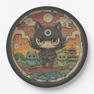 Retro Island vrienden: Ninja Cat Crew Papieren Bordje