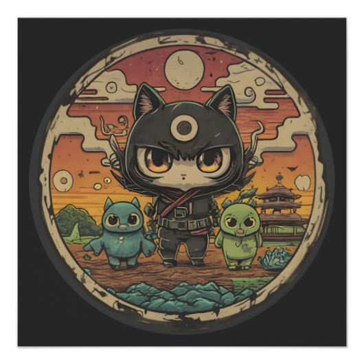 Retro Island vrienden: Ninja Cat Crew Perfect Poster (Voorkant)