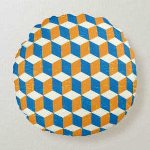 Retro isometrische kubussen, geometrische illusie rond kussen