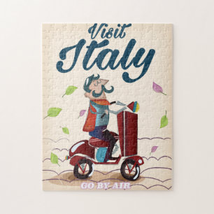 Retro Italiaans cartoon scooter poster. Legpuzzel