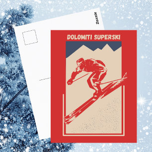  Retro Italiaans skioord Dolomiti Superski Briefkaart