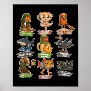 Retro Italiaanse Brainrot Meme Grappig Alle Brainr Poster