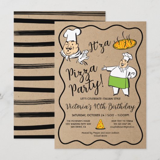 Retro Italiaanse Pizza Chef Party Kaart (Voorkant / Achterkant)