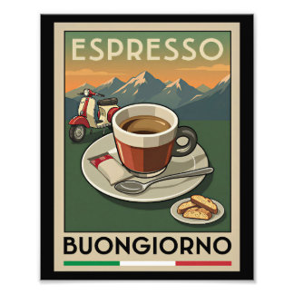 Retro Italian Espresso Art Cafe 1950s Poster