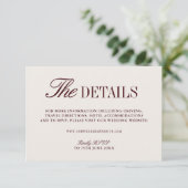 Retro Ivory Beige & Bourgondië Trouwwebsite Informatiekaartje (Staand voorkant)