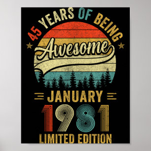 Retro januari 1981 Oude 45e verjaardag Mannen Vrou Poster