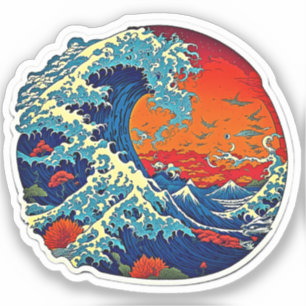 Retro Japanese Wave Sticker – Groovy  Kunst