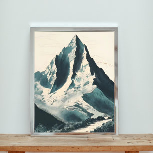 Retro Japans berglandschap Foto Afdruk