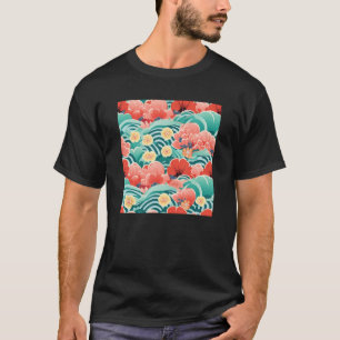 Retro Japans Bloem Woodblock Abstract Bloemen Pa T-shirt