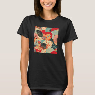 Retro Japans Bloem Woodblock Abstract Bloemen Pa T-shirt