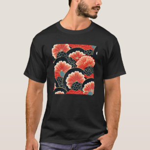 Retro Japans Bloem Woodblock Abstract Bloemen Pa T-shirt