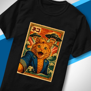 Retro Japans UFO-katportret buitenaards wezen ontm T-shirt
