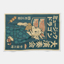 Retro Japanse draak Theedoek