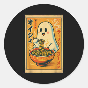 Retro Japanse Geest Eet Ramen Kawaii Kunst Ronde Sticker