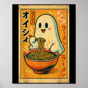 Retro Japanse Geest Eten Ramen Kawaii Art Poster