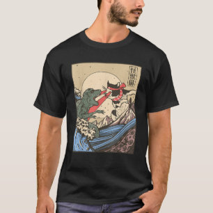 Retro Japanse Great Wave Cat VS Monster G T-shirt
