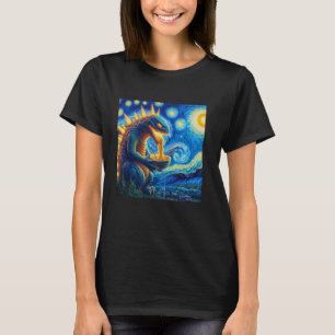 Retro Japanse Kaiju Eten Ramen Sterrennacht Par T-shirt