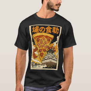 Retro Japanse Kaiju Monster Pizza Osaka Kasteel  T-shirt