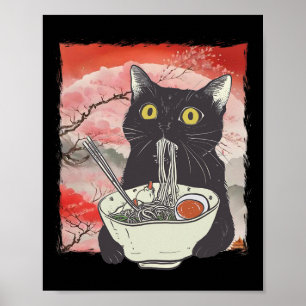 Retro Japanse Kat Eten Ramen Funny Noodles Poster