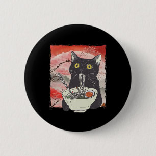 Retro Japanse Kat Eten Ramen Funny Noodles Ronde Button 5,7 Cm