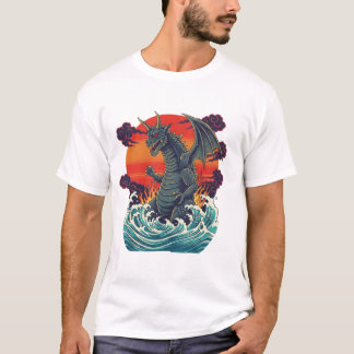 Retro Japanse Monster Grote Golf Sunset T-shirt