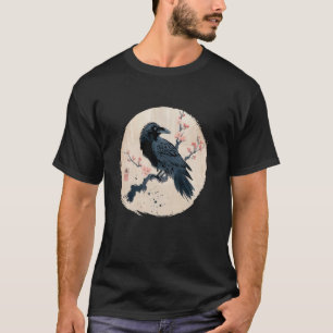 Retro Japanse Raaf Kraai Vogel Zwarte Kunst Mannen T-shirt