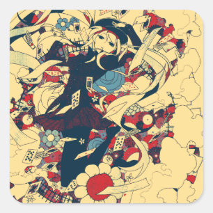 Retro Japanse Rozen Grafische Kunst Vierkante Sticker