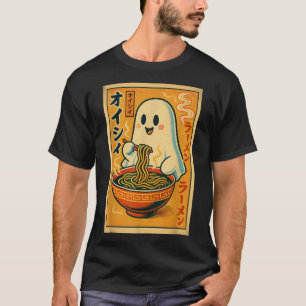 Retro Japanse spook die Ramen eet Kawaii kunst T-shirt