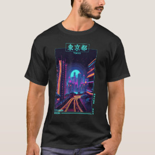 Retro Japanse Vaporwave City Cyber Futurism Aesth T-shirt
