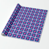 Retro jaren 1960 stijl roze blauwe aubergine esthe cadeaupapier (Uitgerold)