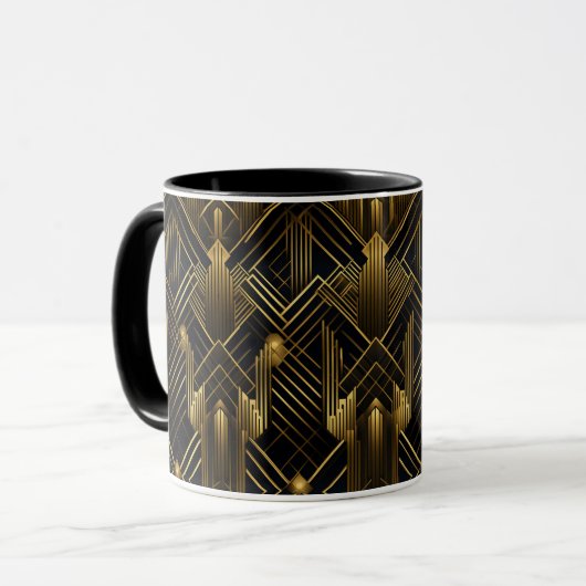 Retro jaren '20 Art Deco Zwart Goud Geometrisch Pa Mok (Voorkant links)