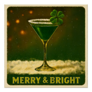 Retro jaren 50 4 Leaf Clover Ierse Kerst Martini Perfect Poster
