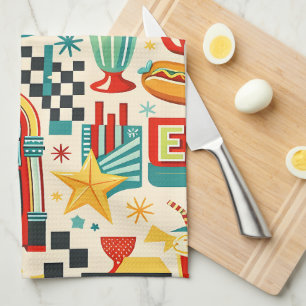 Retro jaren 50 diner abstract geometrisch theedoek