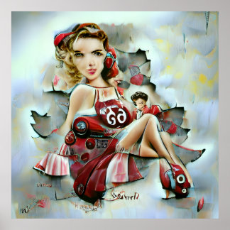 Retro jaren 50 geïnspireerde AI gegenereerde pin-u Poster