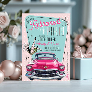 Retro jaren 50 glamour roze vintage auto pensioenf kaart