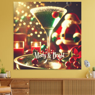 Retro jaren 50 Kerstman Kerst Groene Martini Canvas Afdruk