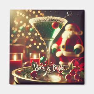 Retro jaren 50 Kerstman Kerst Groene Martini Magneet