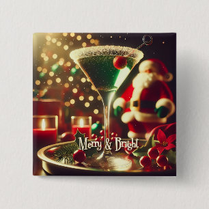 Retro jaren 50 Kerstman Kerst Groene Martini Vierkante Button 5,1 Cm