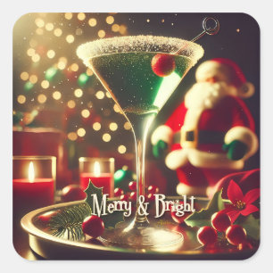 Retro jaren 50 Kerstman Kerst Groene Martini Vierkante Sticker