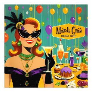 Retro jaren 50 Mardi Gras Cocktailparty Foto Afdruk