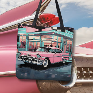 Retro jaren 50 Roze Auto Diner uit het midden van  Draagtas
