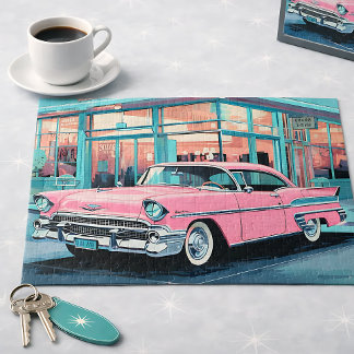 Retro jaren 50 Roze Auto Mid-Century Diner Legpuzzel