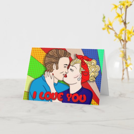 Retro jaren 50 stijl pop art romantische Valentijn Kaart (Gele Bloem)