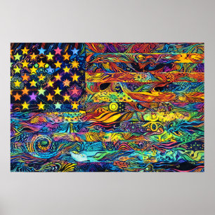 Retro jaren 60 Amerikaanse vlag psychedelische kun Poster