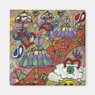 Retro jaren 60 psychedelische magische paddenstoel magneet