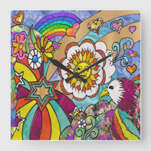 Retro jaren 60 Psychedelische Zonneschijn Adelaar Vierkante Klok
